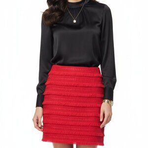 Nwt J. Crew Red Tiered Mini Skirt with Crochet and Fringe Detail Sz 2 Boho Style